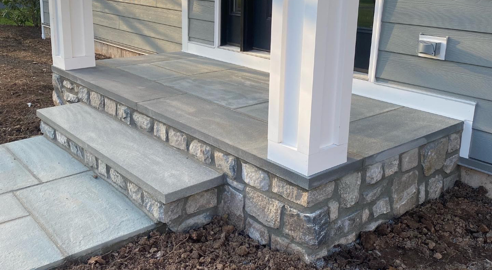 custom bluestone landing and steps masonry